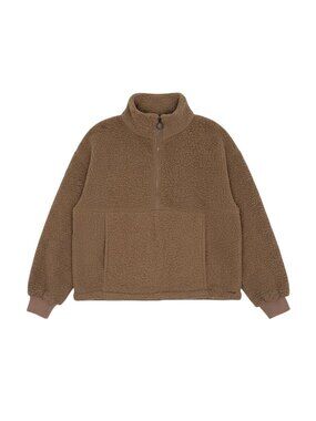 Billabong Sherpa Fleece Teddy Bear Jacket Pullover 1/2 Zip Mock Tan M